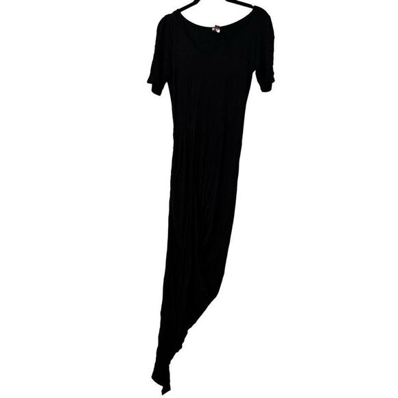 Coco Avante Short Sleeve Jersey Knit Asymmetric Hem Midi Dress Black Large - Picture 4 of 9